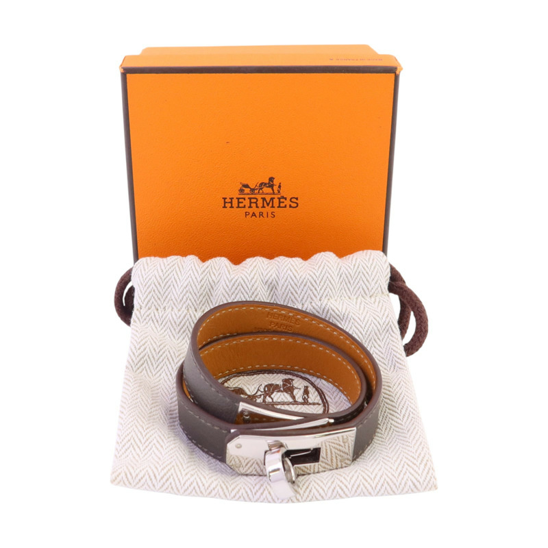 HERMES Swift皮革Kelly Double Tour Bracelet金扣手鏈-9