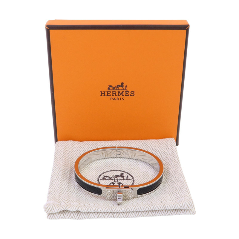HERMES 金屬/琺瑯Mini Clic Kelly Bracelet銀扣手鏈-7