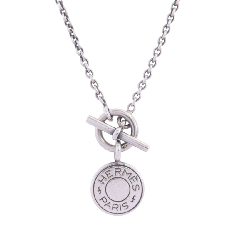 HERMES 925純銀Amulettes Ex-Libris Necklace銀扣項鏈-0