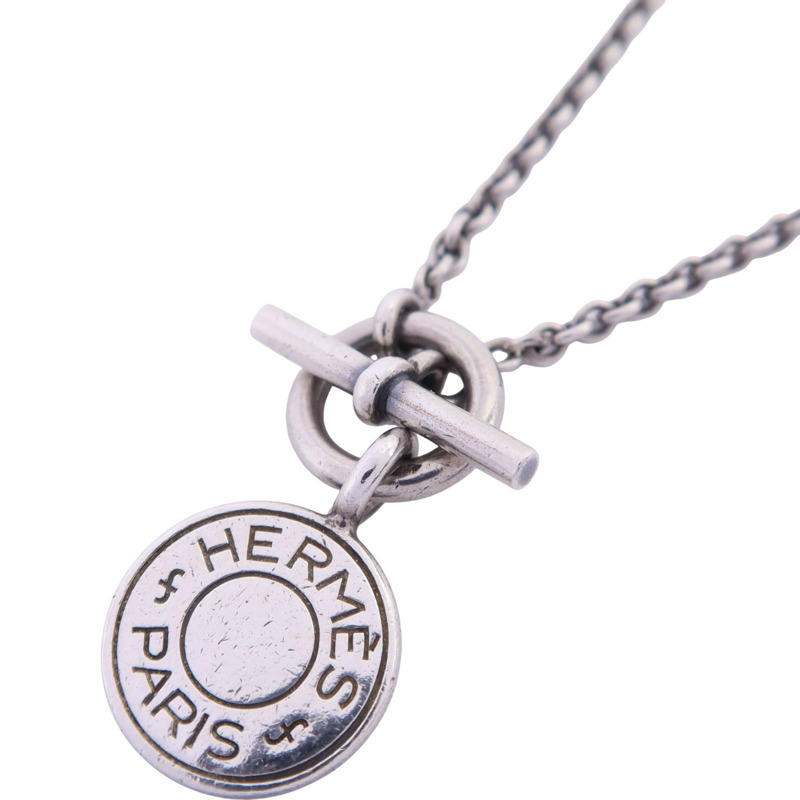 HERMES 925純銀Amulettes Ex-Libris Necklace銀扣項鏈-3