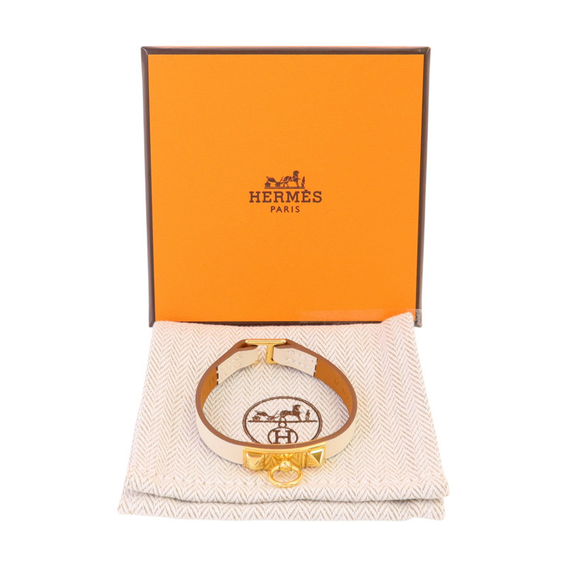 HERMES Swift皮革Mini Rivale Bracelet金扣手鏈-10