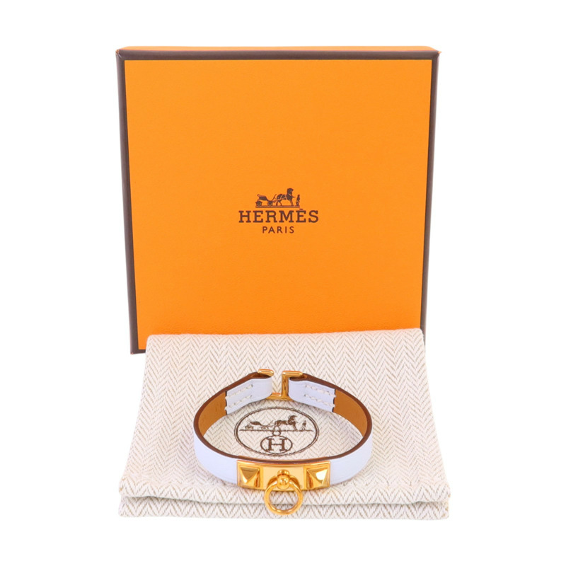 HERMES Swift皮革Mini Rivale Bracelet金扣手鏈-9