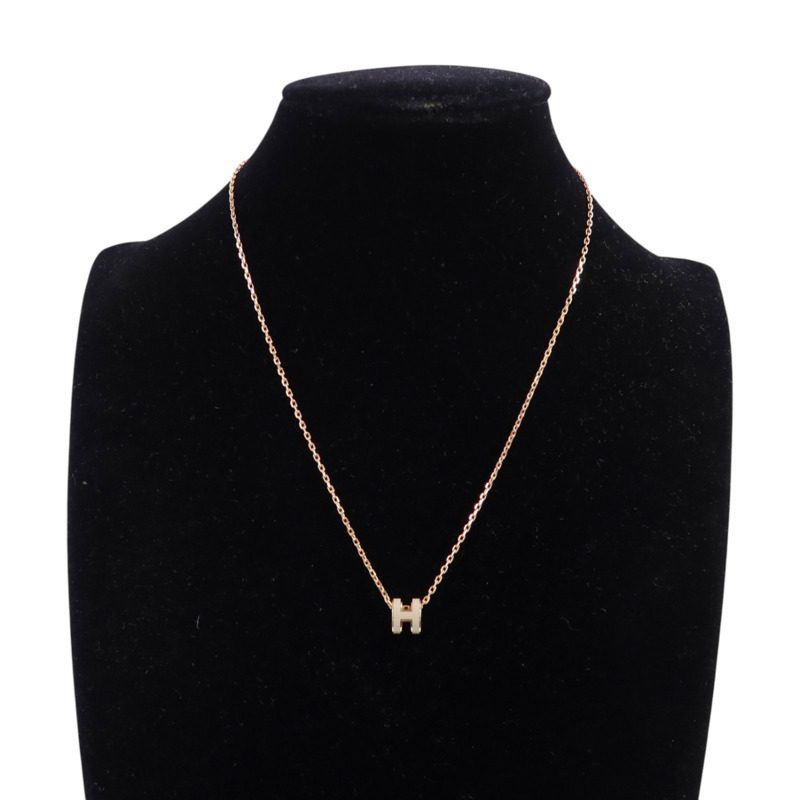 HERMES 金屬/琺瑯Mini Pop H Necklace金扣項鏈-9