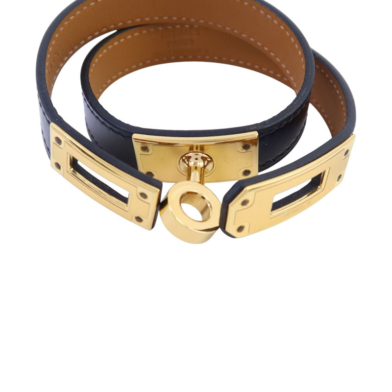 HERMES Swift皮革Kelly Double Tour Bracelet金扣手鏈-10