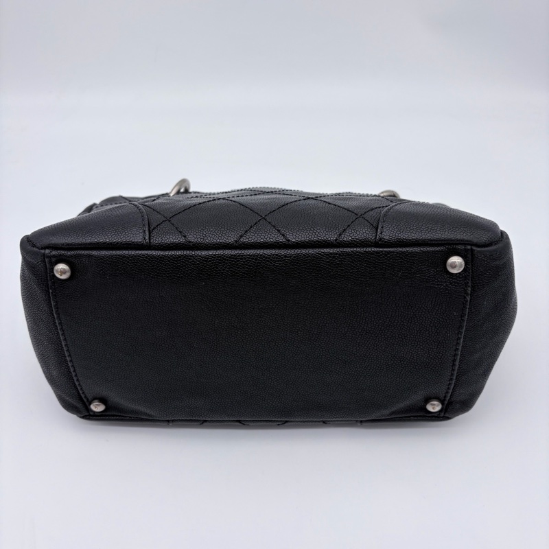 「JL精品代購」9新香奈兒黑銀牛皮外縫線菱格紋波士頓鏈條包-6