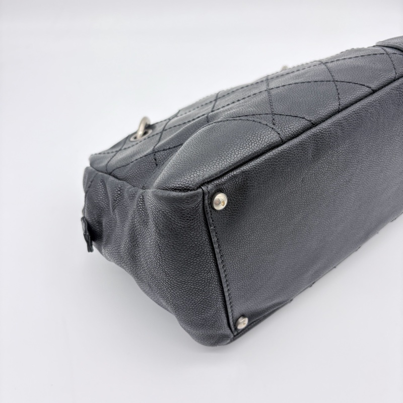 「JL精品代購」9新香奈兒黑銀牛皮外縫線菱格紋波士頓鏈條包-7