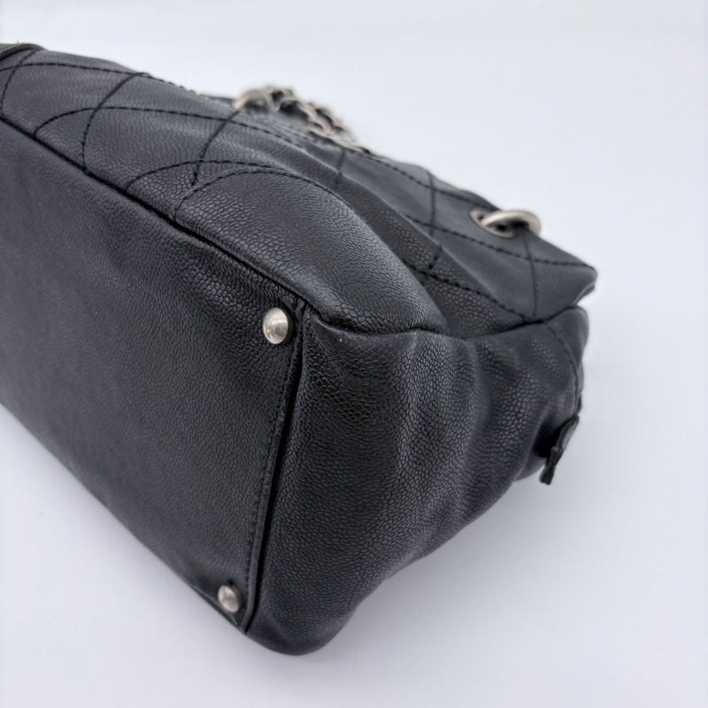 「JL精品代購」9新香奈兒黑銀牛皮外縫線菱格紋波士頓鏈條包-8