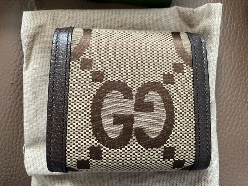 GUCCI 古馳 Diana 竹節系列緹花布及皮革二折短夾(棕色)-4