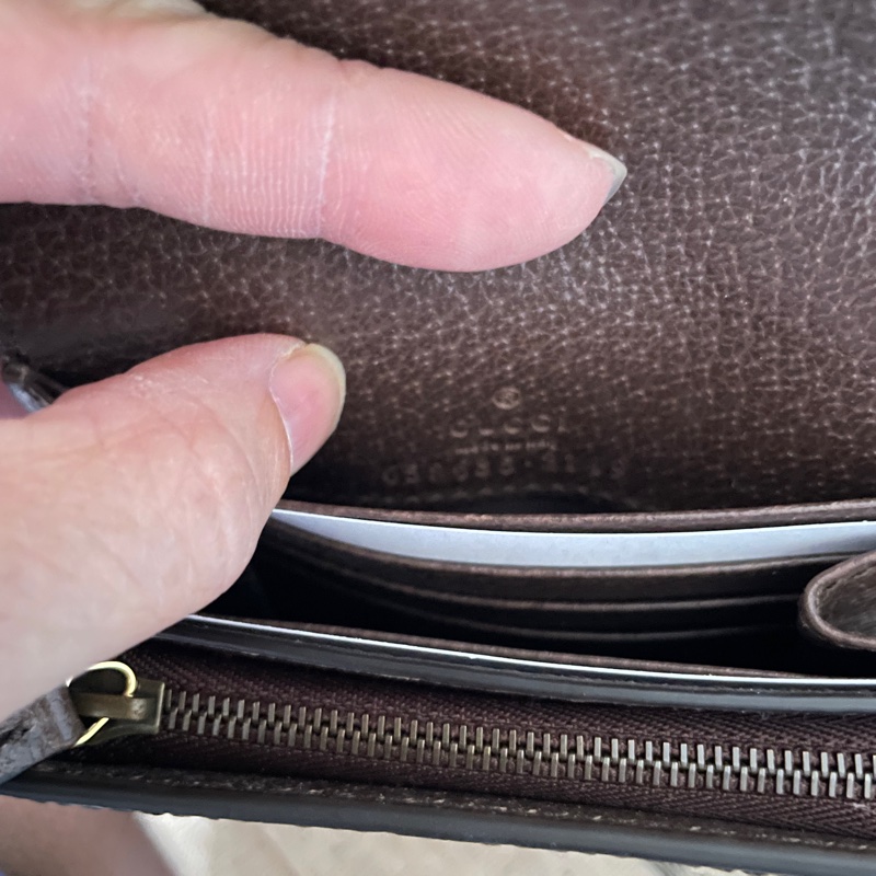 GUCCI 古馳 Diana 竹節系列緹花布及皮革二折短夾(棕色)-5