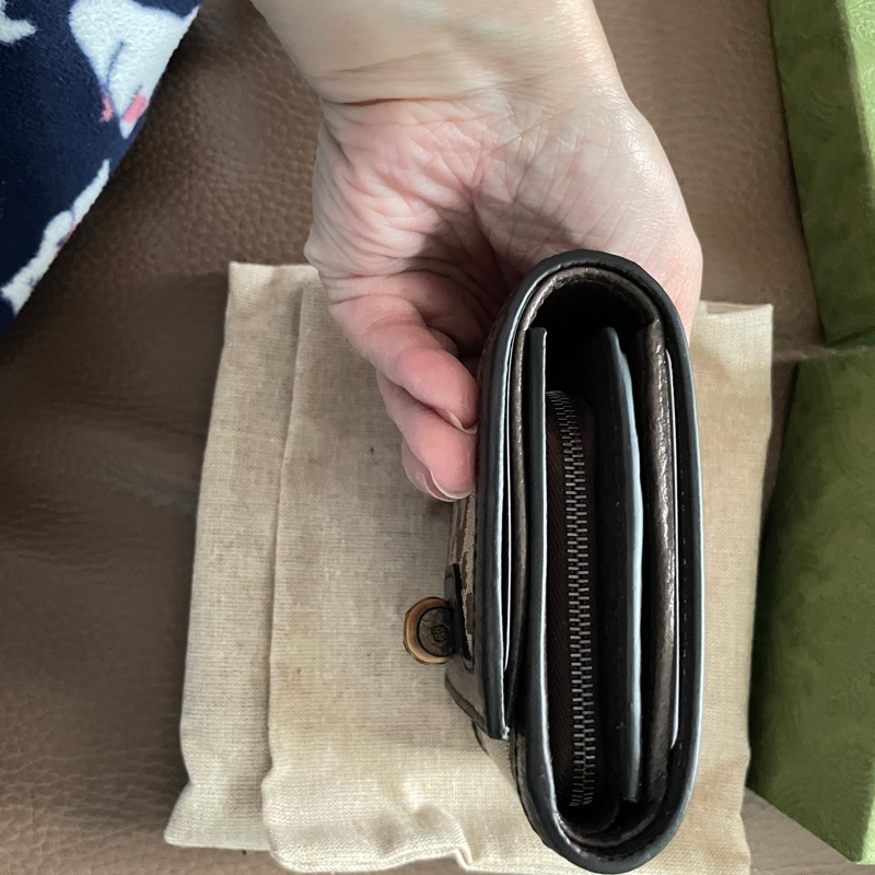 GUCCI 古馳 Diana 竹節系列緹花布及皮革二折短夾(棕色)-8