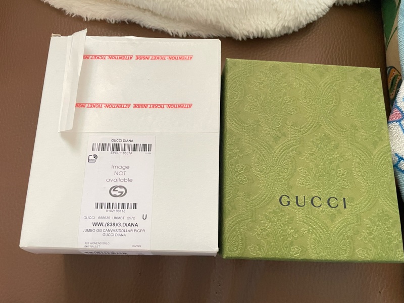 GUCCI 古馳 Diana 竹節系列緹花布及皮革二折短夾(棕色)-15