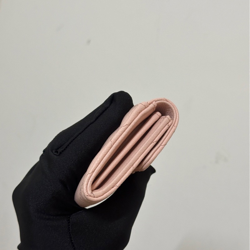 全新 Chanel 櫻花粉 雙層卡包 淡金釦 白盒-2
