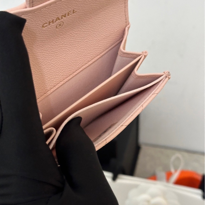 全新 Chanel 櫻花粉 雙層卡包 淡金釦 白盒-8