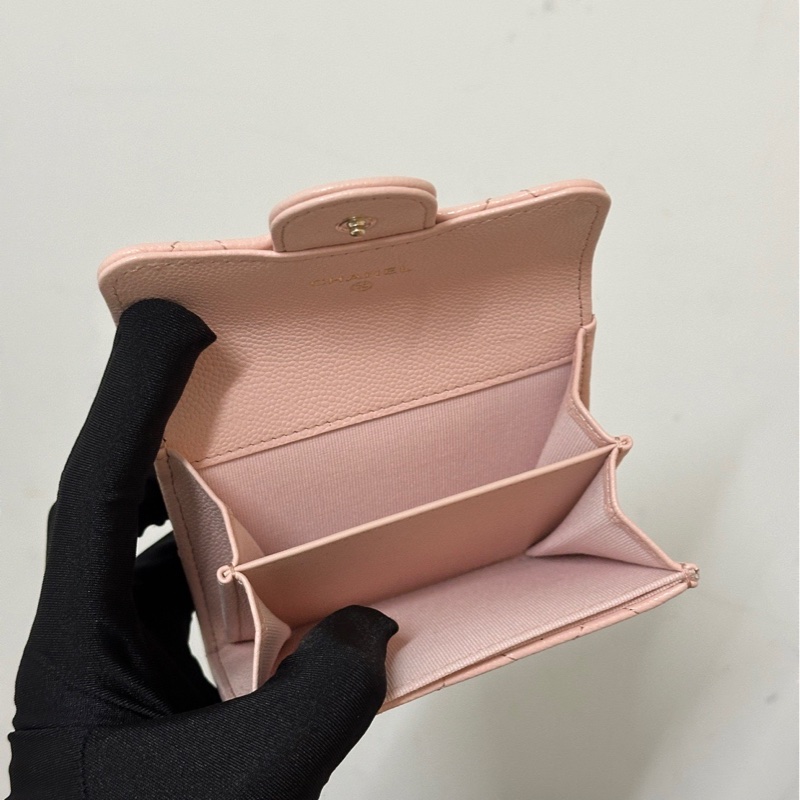 全新 Chanel 櫻花粉 雙層卡包 淡金釦 白盒-9