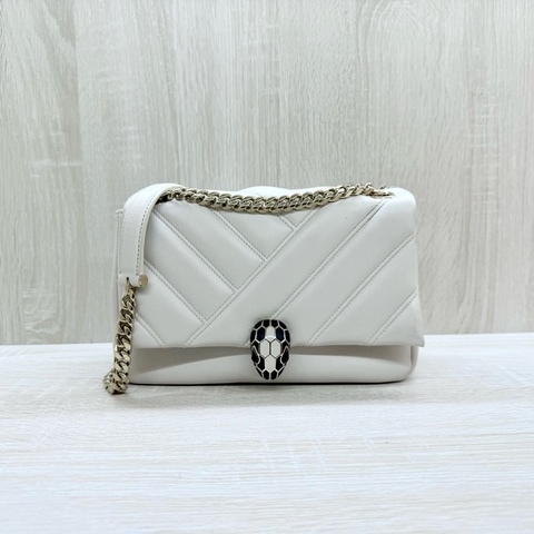 BVLGARI白色小牛皮Serpenti Cabochon蛇頭側背包287993