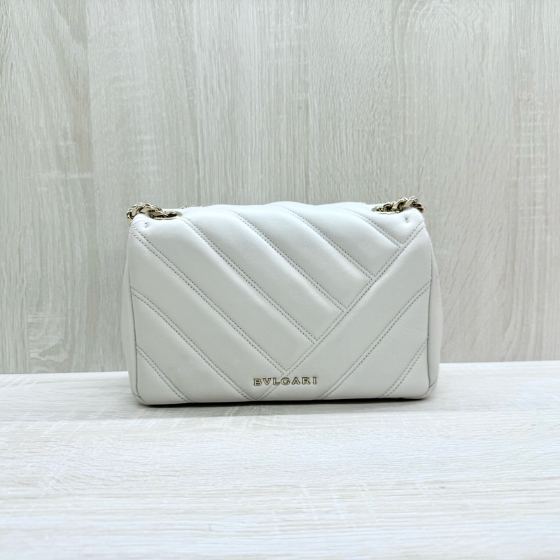 BVLGARI白色小牛皮Serpenti Cabochon蛇頭側背包287993-1