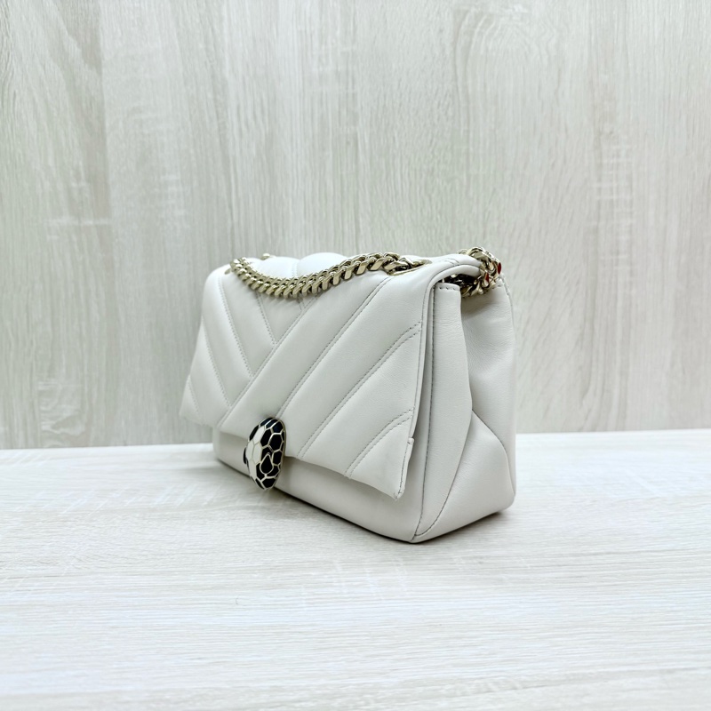 BVLGARI白色小牛皮Serpenti Cabochon蛇頭側背包287993-2