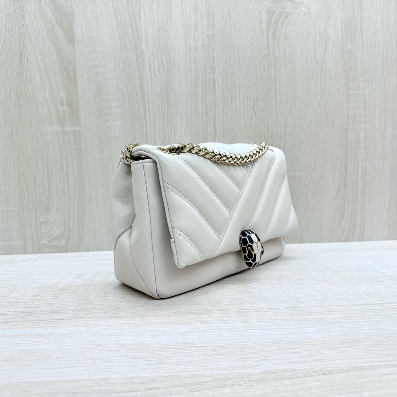 BVLGARI白色小牛皮Serpenti Cabochon蛇頭側背包287993-3