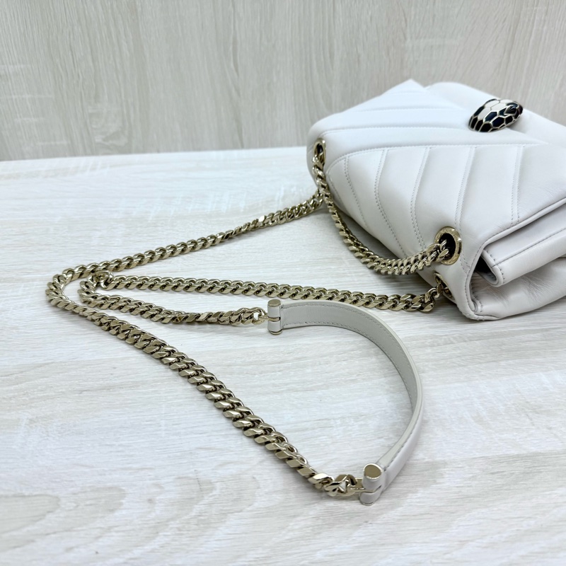 BVLGARI白色小牛皮Serpenti Cabochon蛇頭側背包287993-9