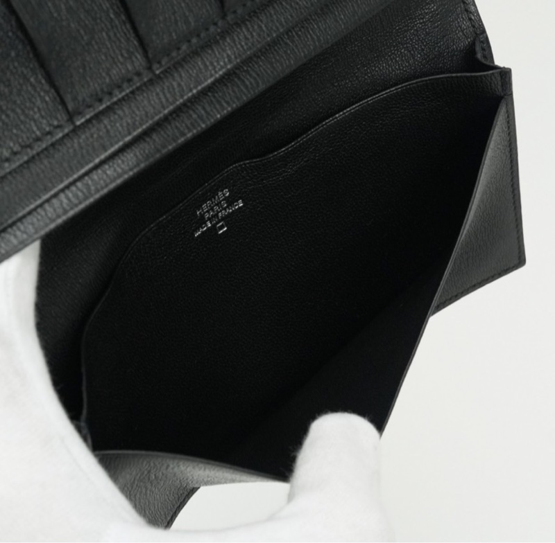 「JL精品代購」極新 Hermes 愛馬仕方塊鱷 黑長夾-4