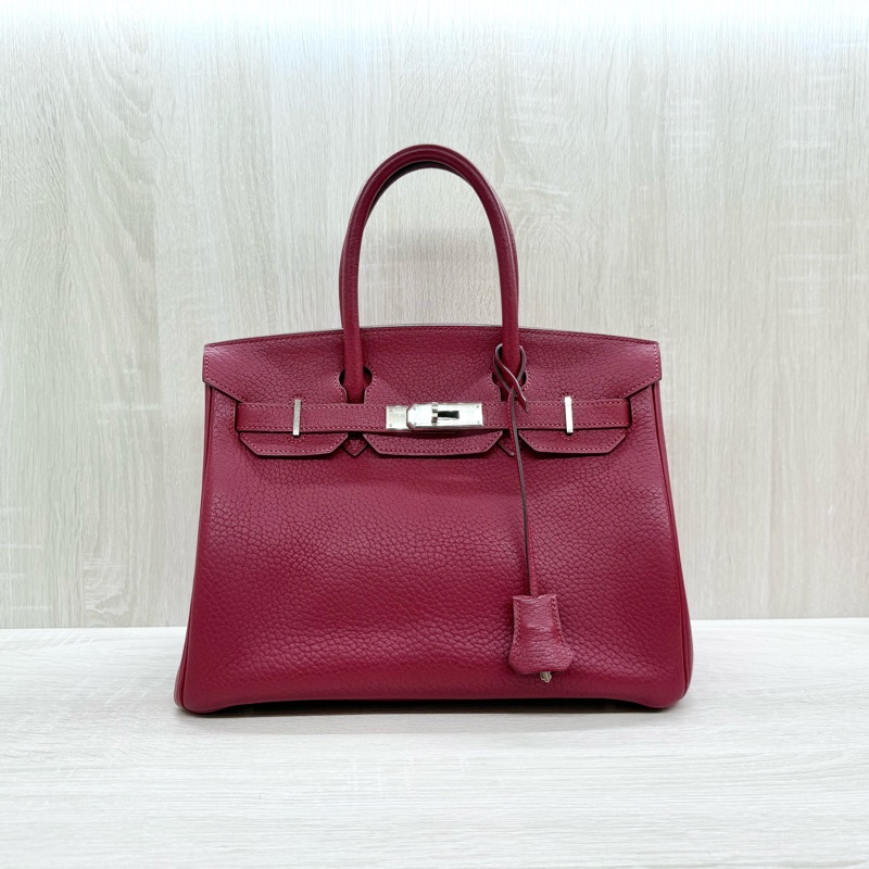 Hermes寶石紅山羊皮銀扣birkin 30cm-0