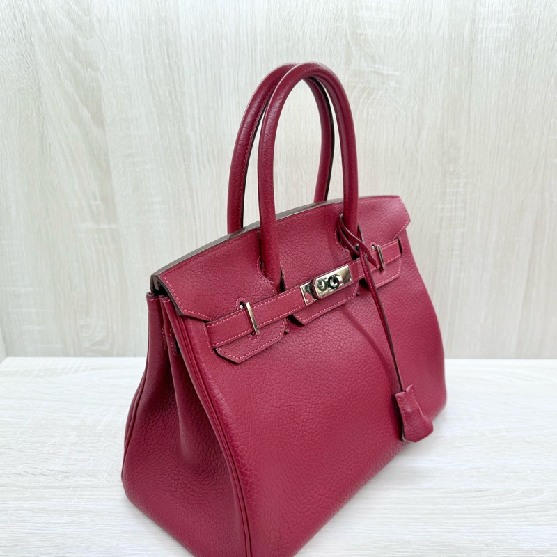 Hermes寶石紅山羊皮銀扣birkin 30cm-5
