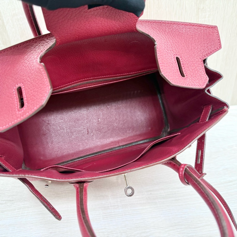 Hermes寶石紅山羊皮銀扣birkin 30cm-6