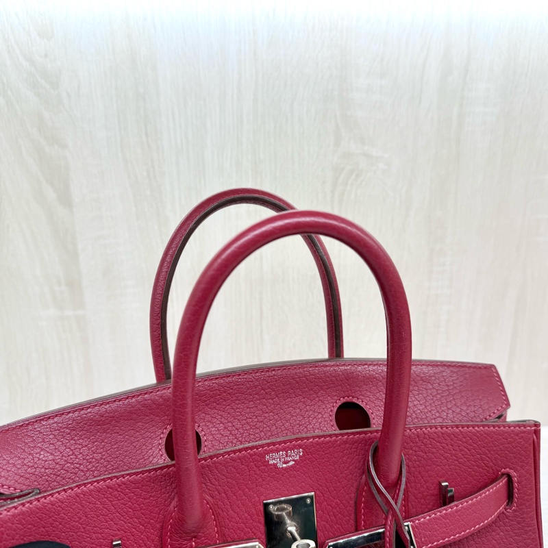 Hermes寶石紅山羊皮銀扣birkin 30cm-14
