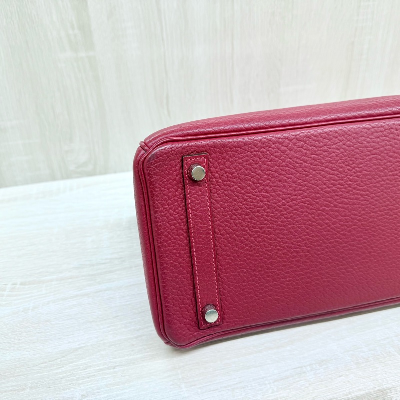 Hermes寶石紅山羊皮銀扣birkin 30cm-16