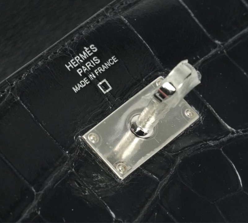 「JL精品代購」9新  Hermes 愛馬仕 方塊鱷 Kelly 長夾 黑銀-5