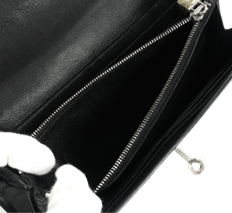 「JL精品代購」9新  Hermes 愛馬仕 方塊鱷 Kelly 長夾 黑銀-7