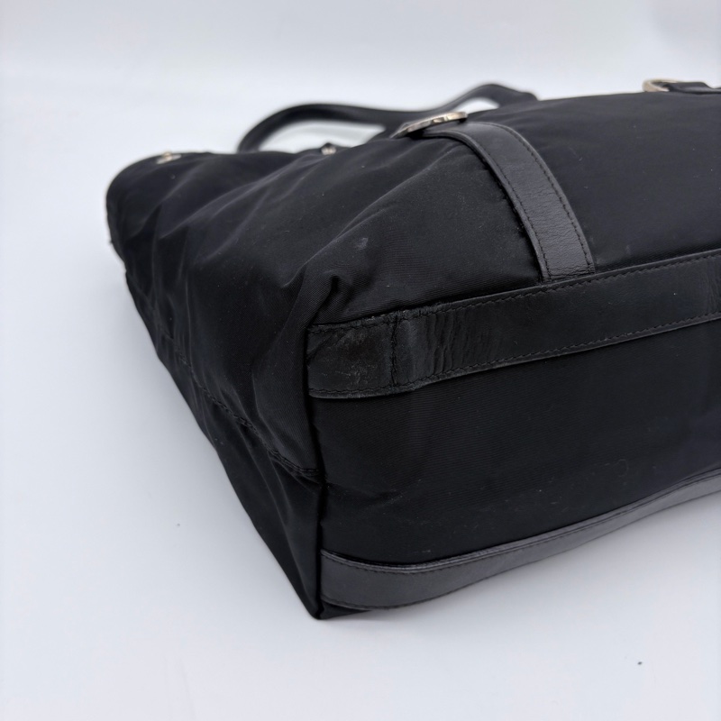 「JL精品代購」9新 Prada黑銀降落傘拼皮尼龍單肩托特包-8