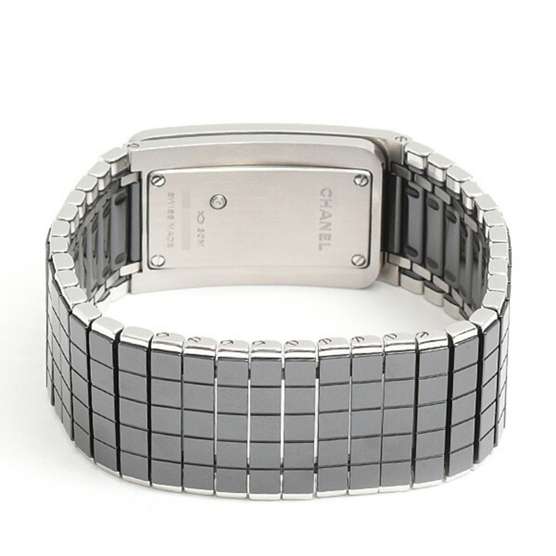 香奈兒女士Code Coco腕錶,鑲鑽錶圈,電池驅動,黑色錶盤,陶瓷和不銹鋼材質,CHANEL H5148-2