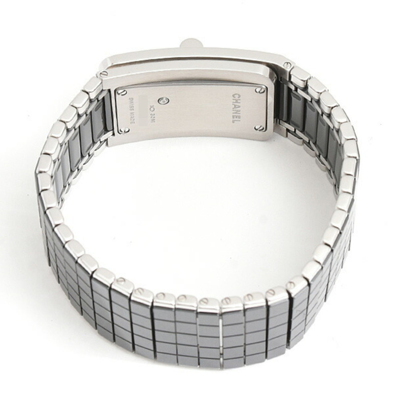 香奈兒女士Code Coco腕錶,鑲鑽錶圈,電池驅動,黑色錶盤,陶瓷和不銹鋼材質,CHANEL H5148-4