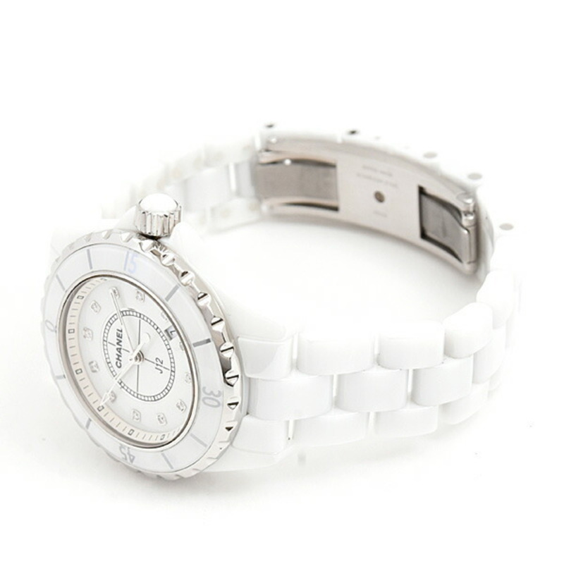 香奈兒女錶 J12 12P 鑲鑽電池驅動白色錶盤陶瓷錶殼 CE CHANEL H1628-1