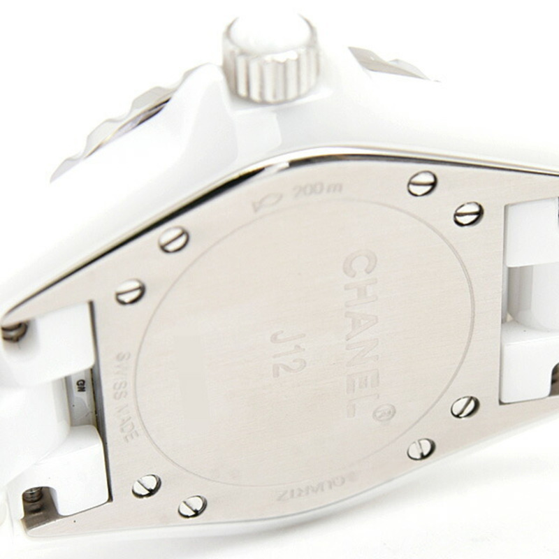 香奈兒女錶 J12 12P 鑲鑽電池驅動白色錶盤陶瓷錶殼 CE CHANEL H1628-2