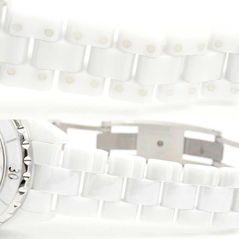 香奈兒女錶 J12 12P 鑲鑽電池驅動白色錶盤陶瓷錶殼 CE CHANEL H1628-6