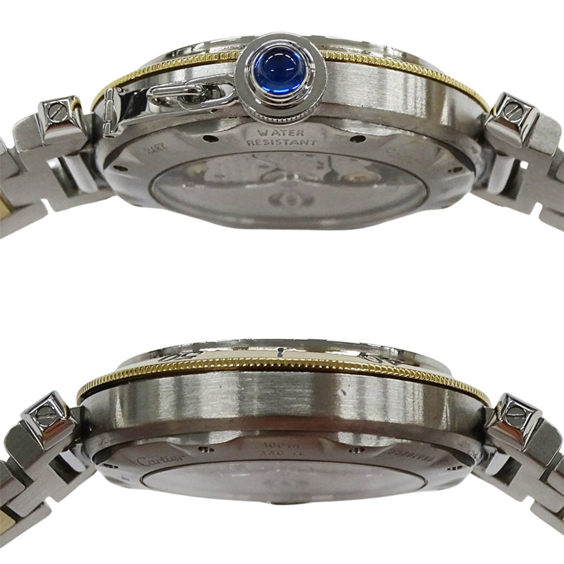 卡地亞 Pasha Date 男士自動腕錶，不鏽鋼錶殼搭配黃金和黃金，型號 W31035T6，圓形，透視錶殼，拋光處理-2