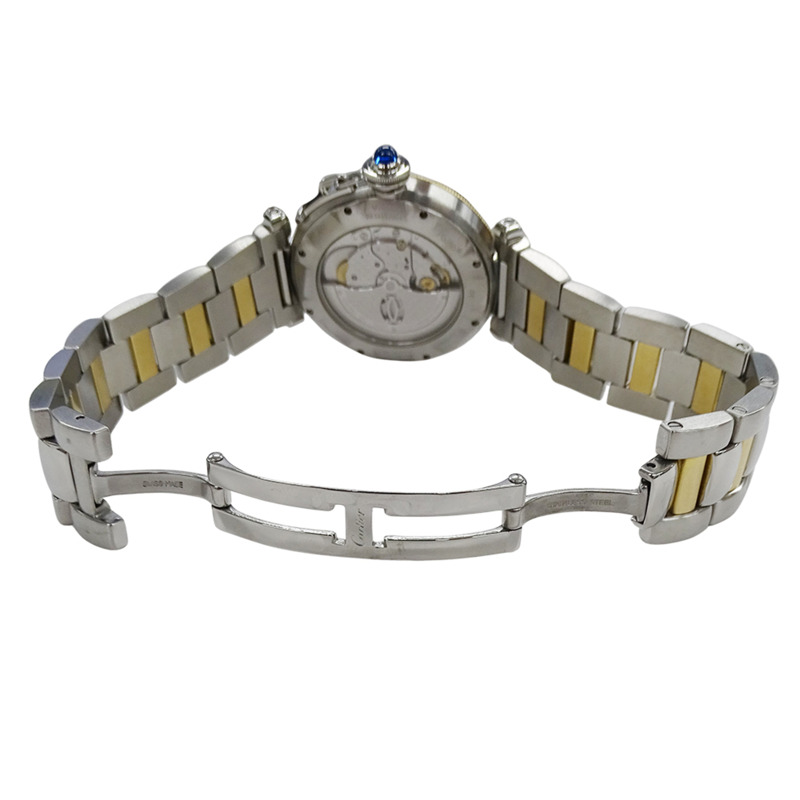 卡地亞 Pasha Date 男士自動腕錶，不鏽鋼錶殼搭配黃金和黃金，型號 W31035T6，圓形，透視錶殼，拋光處理-3