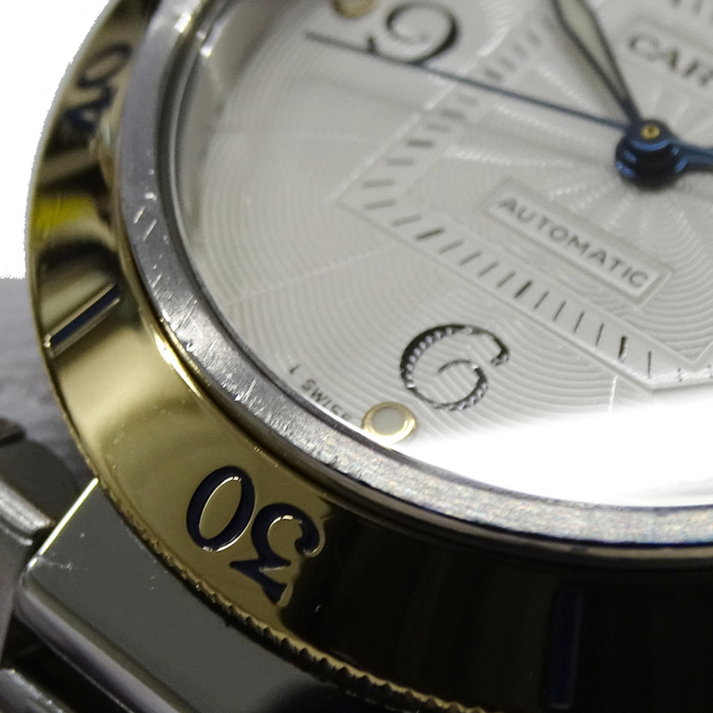 卡地亞 Pasha Date 男士自動腕錶，不鏽鋼錶殼搭配黃金和黃金，型號 W31035T6，圓形，透視錶殼，拋光處理-14