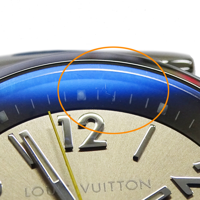 路易威登女士 Tambour 三重線圈日期石英腕錶，QZ，不鏽鋼，皮革，棕色，藍色，拋光，Q1212-13