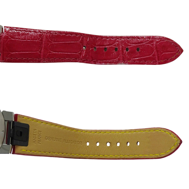 路易威登男士 Tambour Slim 腕錶,金屬花卉圖案,GM 石英機芯,QZ 不鏽鋼錶殼搭配皮革錶帶,銀色和粉紅色拋光,QA016-4