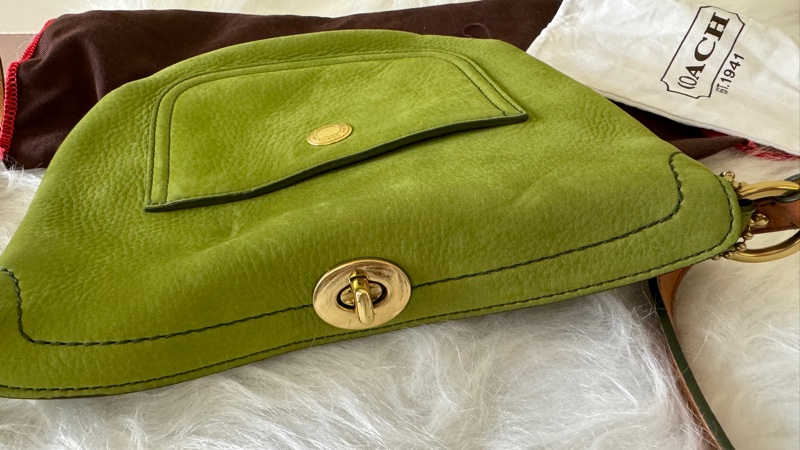 Coach 側背 肩背包/草綠色麂皮-2