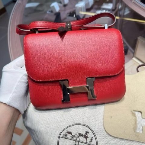 98新Hermes愛馬仕Constance康康紅色el皮銀扣c刻