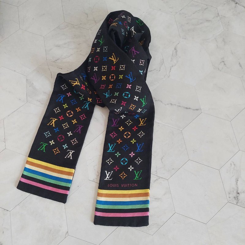 LV 黑彩 絲綢 村上隆聯名 絲巾 M71992 M71992~約9成新以上-32