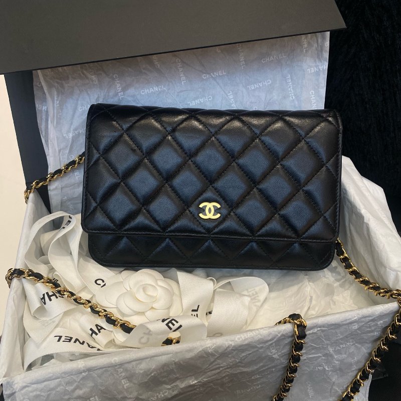 香奈兒Chanel黑金woc髮財鏈條包可單肩斜挎經典菱格紋-0