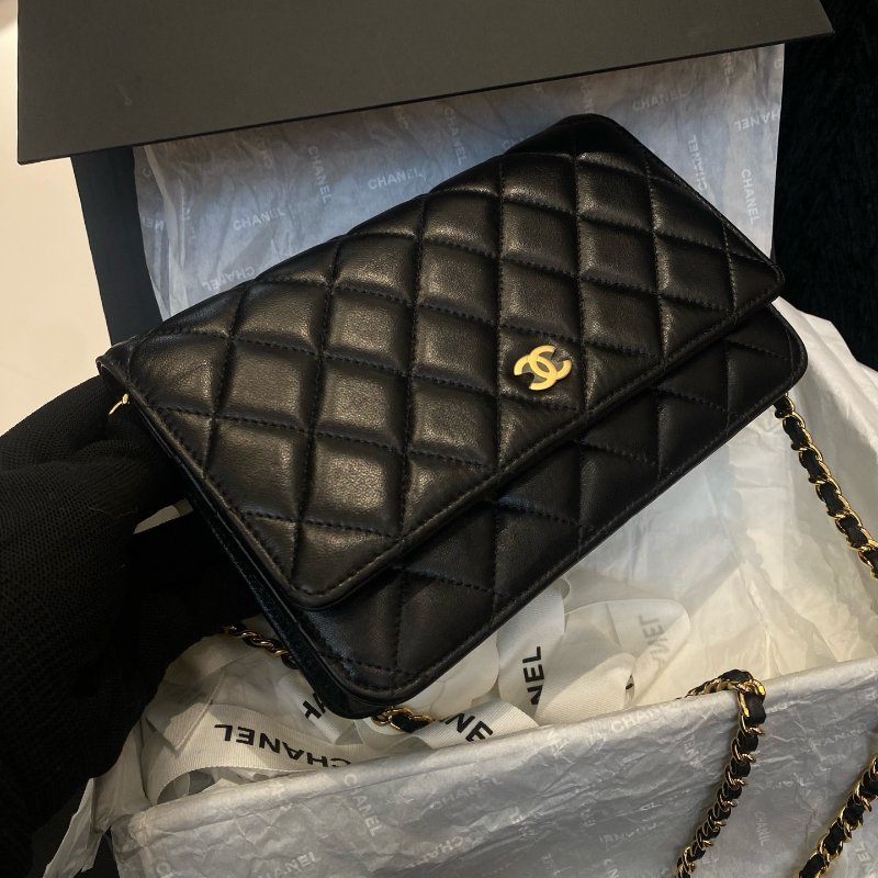 香奈兒Chanel黑金woc髮財鏈條包可單肩斜挎經典菱格紋-2