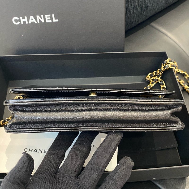 香奈兒Chanel黑金woc髮財鏈條包可單肩斜挎經典菱格紋-4