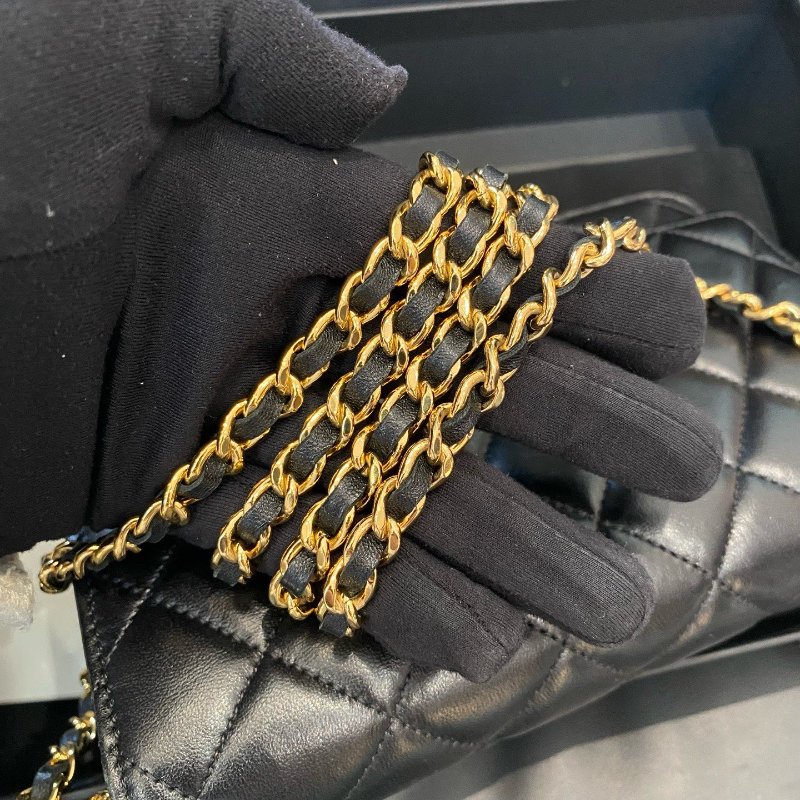 香奈兒Chanel黑金woc髮財鏈條包可單肩斜挎經典菱格紋-9