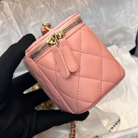 芯片款 香奈兒Chanel櫻花粉色金球化粧盒帶鏡子-2